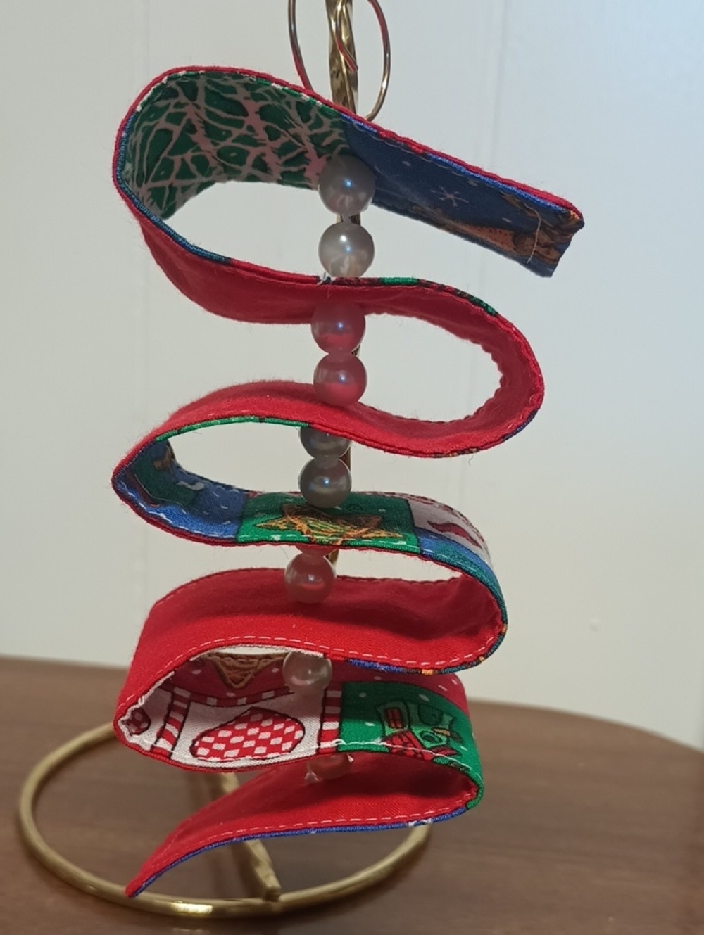 Hand Crafted Ribbon Candy Fabric Ornament in Red & Green